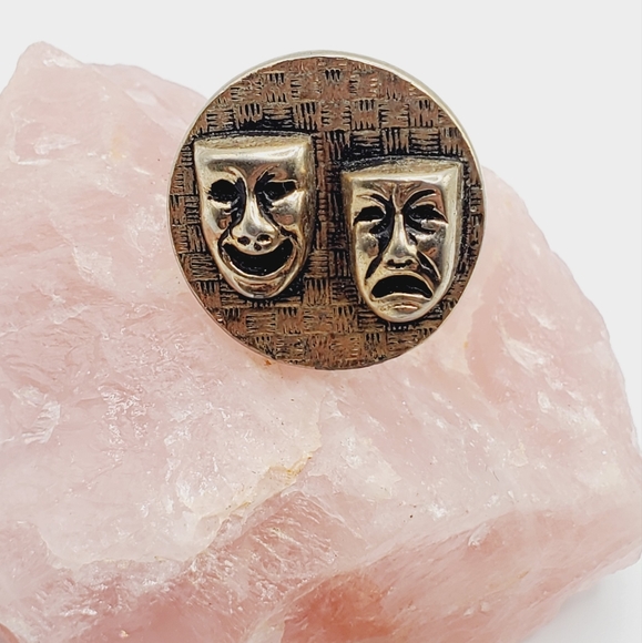 Vintage men's Mardi Gras mask face cuff links gold 3d - Picture 3 of 6